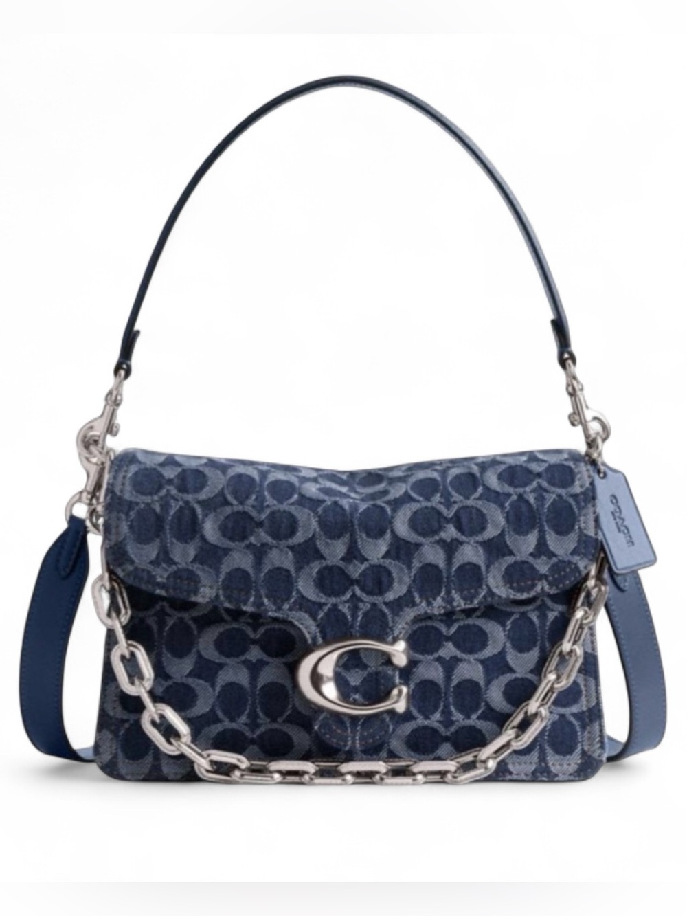 New Coach Denim Chain Tabby 30 Signature Print Dark Blue